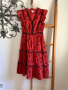 crown & ivy burnt orange Dress with Black Polka Dots